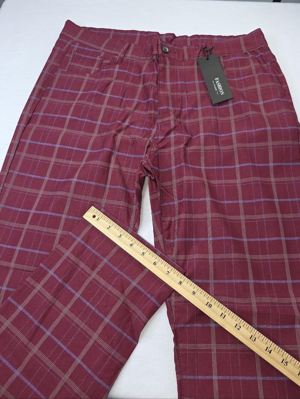 Fashion Clothing Men's Red Plaid Checkered Pants Size 40 NWT BE-3826 - Picture 3 of 10
